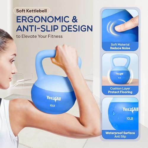 Yes4All Soft Kettlebell, PVC Strength Training Kettlebells for Women, Floor Protection & Quiet, Wide Handle, Aesthetic Soft Weights (5,10,15,20lb) for Home Gym, Fitness Beginners - color: 10lb - Peacock Blue