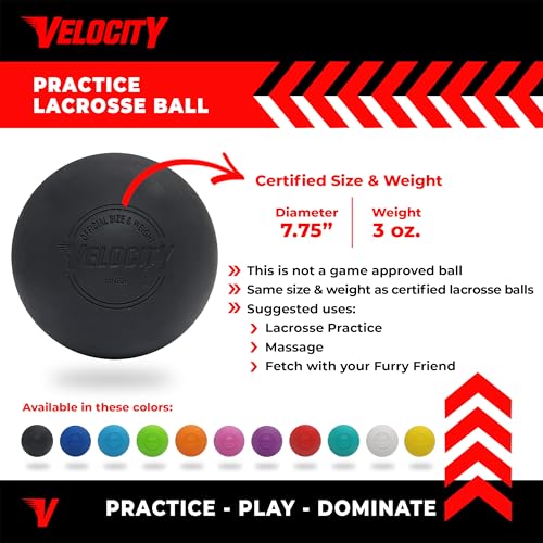 Velocity Lacrosse Balls - 1, 2, 3, 6, 12, 18, 24, 36, 60 and 120 Packs - for Practice, Official NFHS and College Approved Size - color: Black, size: 1 Ball, style: Practice Ball