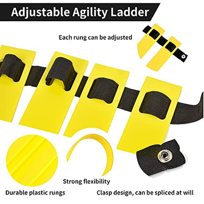 TNZMART Agility Ladder and Disc Cones Training Set Adjustable Rungs Training Ladder with 10 Plastic Sport Cones for Training - color: Yellow, 6 hurdles