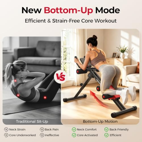 FLYBIRD AW1 Ab Workout Machine, Ab Crunch Machine Ab Workout Equipment Foldable for Home Gym, Bottom-Up Abdominal Trainer for Core Waist Workout and Body Shaping with Adjustable Heights and Angles, Red