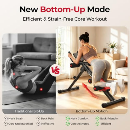 FLYBIRD AW1 Ab Workout Machine, Ab Crunch Machine Ab Workout Equipment Foldable for Home Gym, Bottom-Up Abdominal Trainer for Core Waist Workout and Body Shaping with Adjustable Heights and Angles, Red