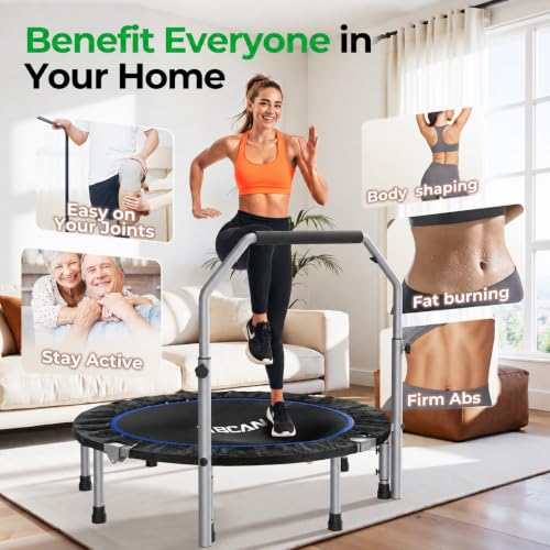 BCAN SP2 40/48" Foldable Mini Rebounder Trampoline for Adults |FED Fitness - color: Black, size: 48-inch