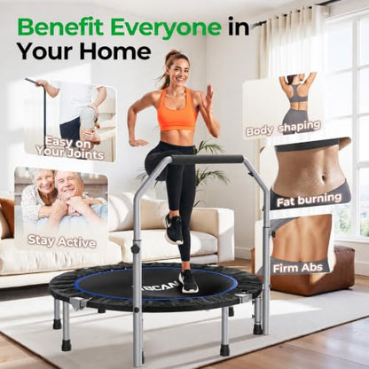 BCAN SP2 40/48" Foldable Mini Rebounder Trampoline for Adults |FED Fitness - color: Black, size: 48-inch