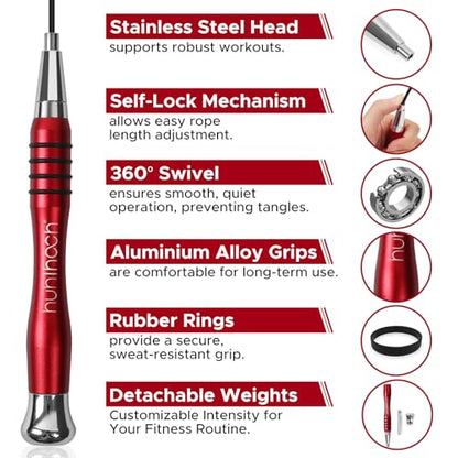 Speed Weighted Jump Rope with Secure Lock Mechanism, 360° Smooth Swivel, Non-Slip Matte Textured Handles, Features 2 Performance Cords for Effective Fitness Workouts