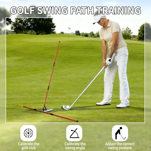 7-Angle Adjustable Golf Swing Trainer - Fiberglass Alignment Sticks with Angle Holder, Portable Swing Plane Corrector for Putting, Aiming & Posture Training, Professional Golf Practice Aid