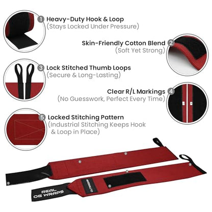 18" OG-Grade Wrist Wraps for Weightlifting – Heavy Duty Wrist Support with Thumb Loop & Lockdown Strap – Wrist Straps for Powerlifting, Bench Press & Gym Training - color: Viva Her