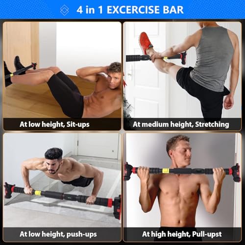 Garvee Pull Up Bar for Doorway,Adjustable Chin Up Bar for with Level Meter - color: Red 3