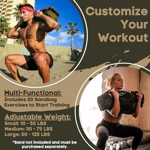 Polyfit Classic Sandbag - Workout Sandbag with 8 Gripping Handles - color: BLACK, size: Small (10-50lbs)