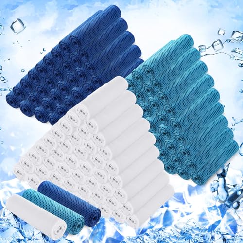150 Pack Cooling Towels Bulk 40 x 12 Inch Large Chilly Breathable Sweat Sports Cold Towels Sublimation Microfiber Ice Neck Rag for Hot Weather Workout Gym Team Gift (Dark Blue,Light Blue,White) - color: Dark Blue,light Blue,white