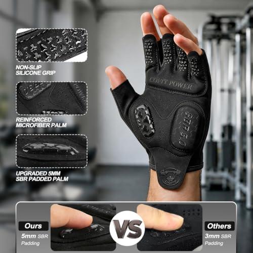 COFIT Workout Gloves for Men Women, Weight Lifting Gloves with 5MM Padded Palm, Non-Slip Gym Gloves, Fingerless Breathable Fitness Gloves for Training, Exercise, Pull Ups - size: Large