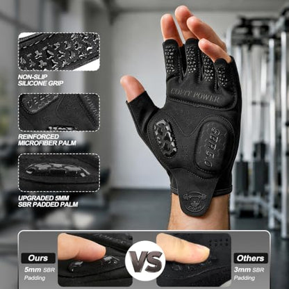 COFIT Workout Gloves for Men Women, Weight Lifting Gloves with 5MM Padded Palm, Non-Slip Gym Gloves, Fingerless Breathable Fitness Gloves for Training, Exercise, Pull Ups - size: Large