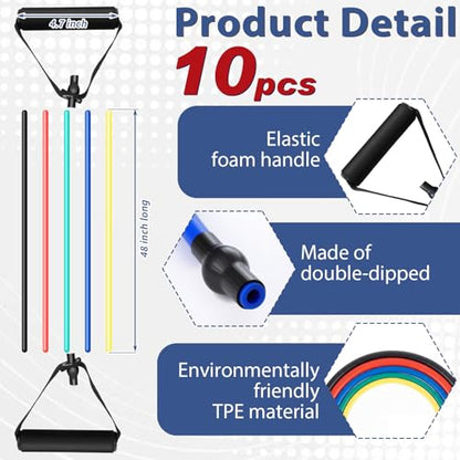 22 Pcs Resistance Bands Set with Handles 10 Exercise Resistance Tubes 10 Flat Straps 2 Door Anchors Latex Home Workout Bands for Full Body Strength Training Men Women