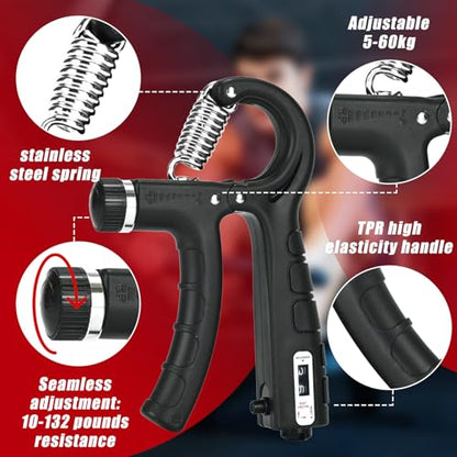 Hand Grip Strengthener, Grip Strength Trainer, 22-132 Lbs Adjustable Resistance Forearm Exerciser Workout for Rehabilitation Athletes Climbers Musicians - color: black 5 Pack