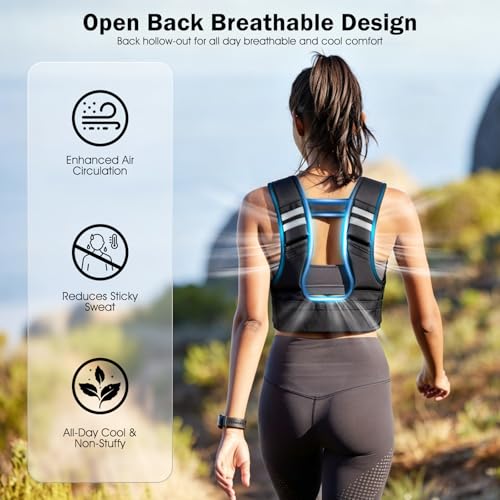 Adjustable Washable Weighted Vest for Women 1.3–13.3 lbs, Open Back for Breathable Cool Comfort, 12 Removable Lightweight Weight Packs, Ideal for Beginners Walking, Yoga, Gym Strength Training