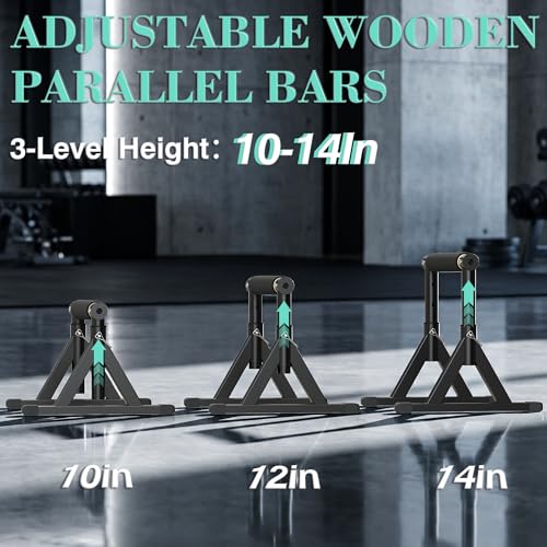 GanFindX Wooden Parallel Bars 12/10-14" 600LB Capacity for Home Gym - size: 10-14"