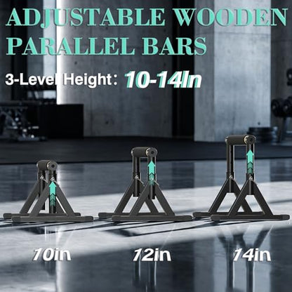 GanFindX Wooden Parallel Bars 12/10-14" 600LB Capacity for Home Gym - size: 10-14"
