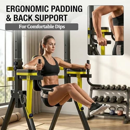 Freestanding Pull Up Bar Station, Foldable Pull Up Tower & Dip Station for Home Gym Workout, Portable| 10-Level Adjustable Height| Heavy Duty Steel| 440 LBS - color: Black+Yellow