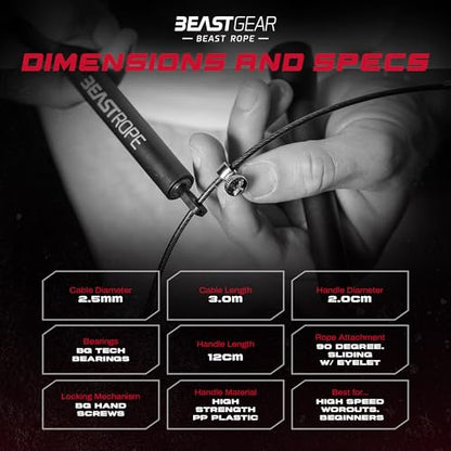 Beast Gear Jump Rope, Jump Ropes for Fitness, Premium Aluminium Skipping Rope for Men Women - Boxing, MMA, HIIT, Strength Training & Double Unders