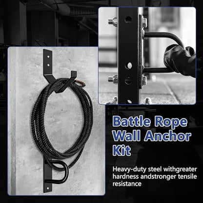 dreamdragon Battle Rope Wall Mount Kit, 1 Battle Rope Wall Anchor and 1 Storage Hook for 30-50 Ft, 1"-2.5" Heavy Duty Battle Rope Wall Anchor with Storage Hook for Home and Gym Use