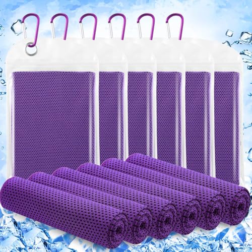 6 Pack Cooling Towels 40" x 12" Sport Towels, Cooling Rag for Neck and Face Ice Breathable Chilly Portable Neck Wraps for Yoga(Purple) - color: Purple