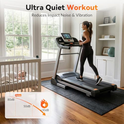 Treadmill Mat for Carpet & Hard Floors, 68" x 24" Foldable Floor Extra Thick Protection Mat, Non-Slip Noise & Shock Absorbing for Walking Pad, Exercise Bike, Elliptical, Home Gym Equipment - size: 68"L x 24"W x 0.2"Th