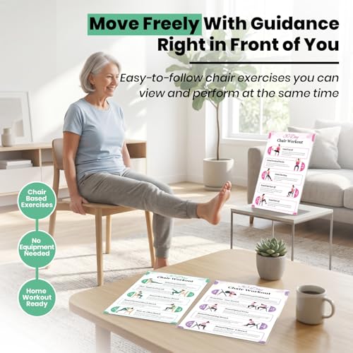 Chair Yoga Chart for Seniors & Beginners - Set of 6 Laminated Workout Posters - Gentle Seated Exercises for Stiffness, Joint Pain & Stress Relief - Easy to Follow 30-Day Challanges Home Workout Guide