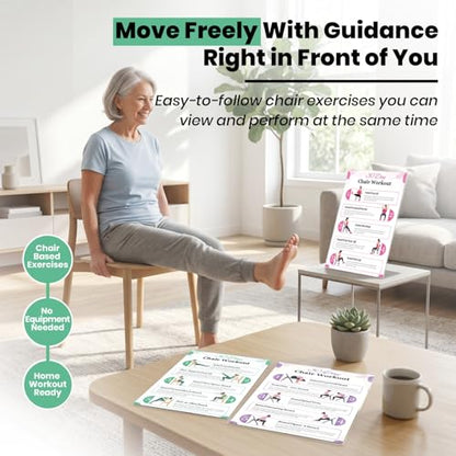 Chair Yoga Chart for Seniors & Beginners - Set of 6 Laminated Workout Posters - Gentle Seated Exercises for Stiffness, Joint Pain & Stress Relief - Easy to Follow 30-Day Challanges Home Workout Guide
