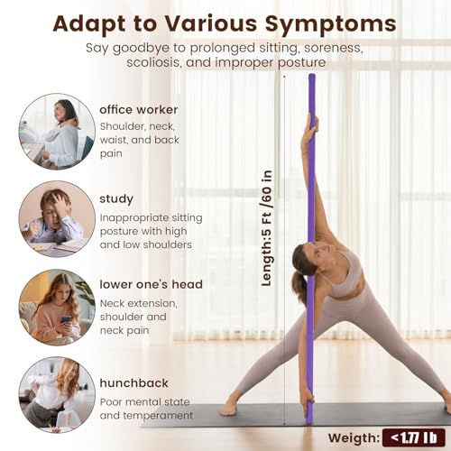 Yoga Stick, Upgraded 5ft Sturdy Steel Mobility Stick with 3 Adjustable Lengths, Versatile Exercise Stick with Non-Slip Foam Handles for Stretching, Fitness, Posture Correction, Physical Therapy