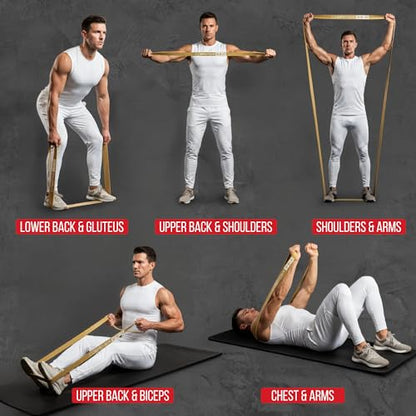 Long Resistance Bands for Working Out | Set of 6 Exercise Bands for Full-Body Training | Pull Up Bands for Home Gym with Handles, Door Anchor and Bar Options | for Men & Women