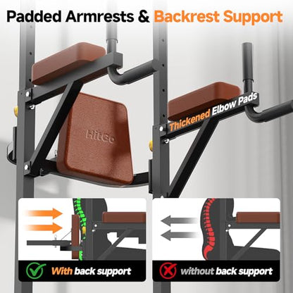 Power Tower Pull Up Station, Dip Station with Stable H-Shaped Base, Adjustable Height for Pull-Ups, Dips, Knee Raises & Calisthenics Training - color: Black/Brown