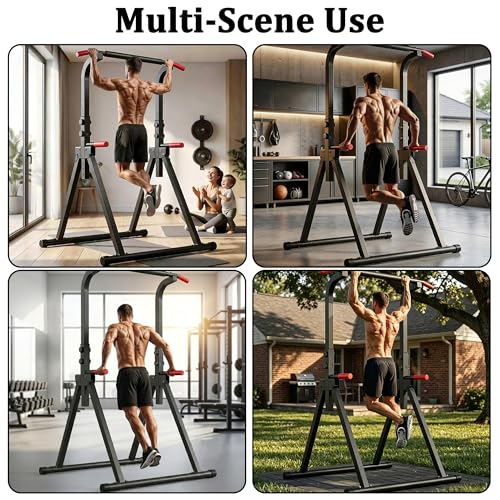 Foldable Power Tower Pullup Bar Standing, Multi-Function Adjustable Height Pull Up Dip Station for Gym Workout, Strength Training Fitness Equipment, Triangular Design for Home Outdoor