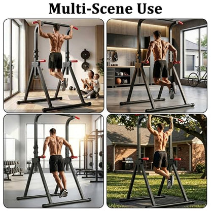 Foldable Power Tower Pullup Bar Standing, Multi-Function Adjustable Height Pull Up Dip Station for Gym Workout, Strength Training Fitness Equipment, Triangular Design for Home Outdoor