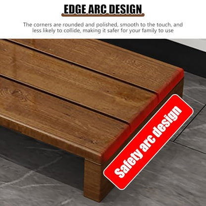 Solid Wood Step Stool,Non-Slip Platform Step Safety Step,Portable Wooden Stand up,Long Footstool Helper,High Load Capacity,for Deck Bathroom Garages Long Solid Wood Step Stool(Wood Color,60x30x15cm)