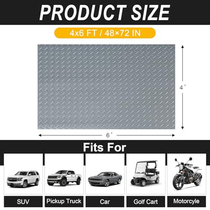 4x6FT Garage Floor Mat, 2.8mm Thickened Flooring Roll for Under Car, Golf Cart Parking Mat, Diamond Plate PVC Rubber Motorcycle Mat, Non-Slip Floor Protector for Garage Warehouse Trailer, Grey
