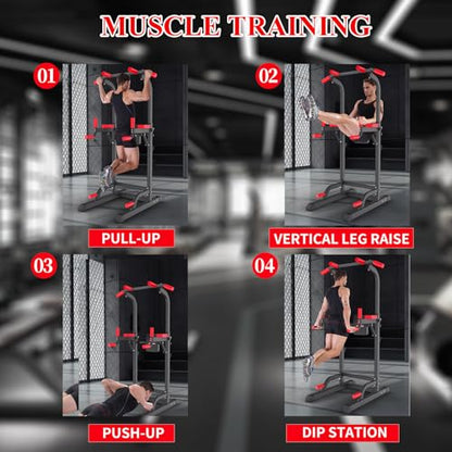 K KINGKANG Pull Ups Dip Station, Power Tower for Home Gym Fitness Exercise - color: Dark gray