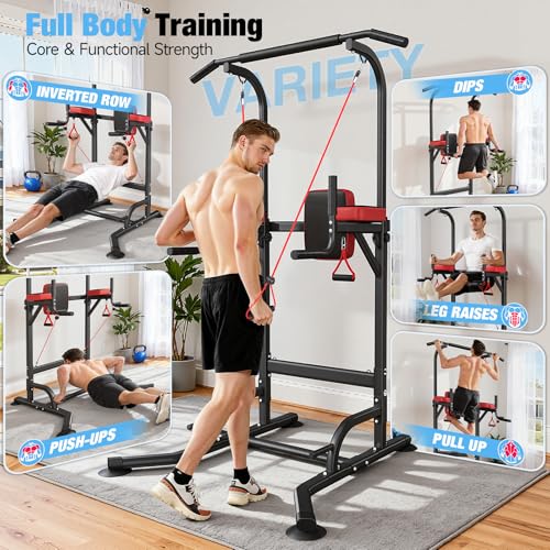 Pull Up Bar Free Standing for Multi-Function Home Gym Strength, Pull Up Dip Station Assistive Trainer Height Adjustable, Power Tower Training Heavy-Duty Fitness Equipment