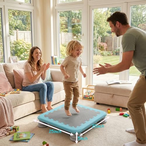 Mini Trampoline for Kids, 25 Inch Sensory Bounce Board for Balance & Coordination, Non-Slip Rebounder Board for Kids Ages 3+, Indoor Mini Trampoline with Stable Base