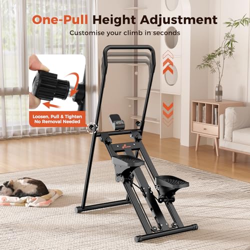 Sportneer Foldable Stair Stepper for Home Gym, Adjustable Resistance, Vertical Climber with Handlebar, Extended Step Range for Full-Body Workouts with 440lbs Weight Capacity