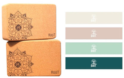 YOGA BLOCKS (ROOT Premium Cork Blocks (2) with Resiliance Bands), BAMBOO