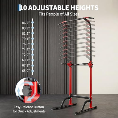 Power Tower Home Gym Strength Training Station Adjustable 10 Height Levels, Heavy-Duty Chin-Up Tower with Parallel Dip Handles, Bodyweight Workout Equipment for Pull-Ups, Dips, Knee Raises, Push-Ups, 330 Lb Capacity