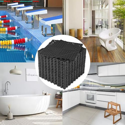 ToLanbbt Modular Interlocking Cushion 18P 11.8" x 11.8" Interlocking Rubber Floor Drain Holes Non-Slip Splicing Drainage Mats for Deck, Shower, Kitchen, Drain Pool, Sauna Bath, Indoor Outdoor (Black) - size: 18 PCS