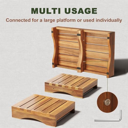 Wooden Platform Step Stool, 3.5" Height Acacia Wood Steps for Outdoor Use, Non-Slip Prefab Porch Steps for Outside, One Step Bed Platform for Adults and Elderly