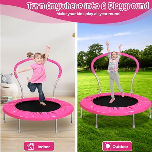 Mini Trampoline for Kids, Indoor Toddler Trampoline with Handle, Child Small Rebounder Trampoline for Indoor and Outdoor Use - style: Pink-36Inch
