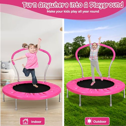 Mini Trampoline for Kids, Indoor Toddler Trampoline with Handle, Child Small Rebounder Trampoline for Indoor and Outdoor Use - style: Pink-36Inch