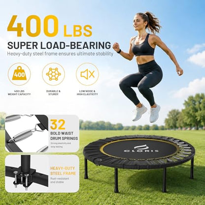 Rebounder Trampoline for Adults 40 Inch, 400 lbs Capacity with 5-Level Adjustable Bar, Foldable Mini Indoor Fitness Workout Exercise Equipment Blue