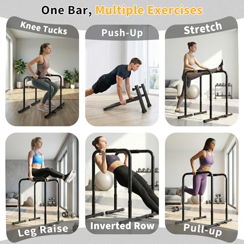 NEWBULIG Dip Bar Station, Adjustable Parallel Parallettes Bar with Soft High-Density Foam Handles, Heavy Duty Dip Stands Workout Equipment for Home, Gym, Patio, Office