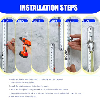 Resistance Band Wall Mount System - Heavy Duty Wall Anchor for Resistance Bands, Workout Wall Anchor with Aluminium Bracket for Home Gym Cable Machine & Fitness (with2Rails and Grey Resistance Band)