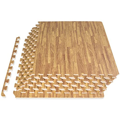 ProsourceFit Wood Grain Puzzle Mat ½-inch, 6 EVA Foam Interlocking Floor Tiles (24 SQ FT) for Secure Indoor Gym Flooring, Office Spaces, Living Rooms, and Play Areas, Light Oak