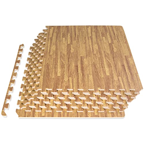 ProsourceFit Wood Grain Puzzle Mat ½-inch, 6 EVA Foam Interlocking Floor Tiles (24 SQ FT) for Secure Indoor Gym Flooring, Office Spaces, Living Rooms, and Play Areas, Light Oak