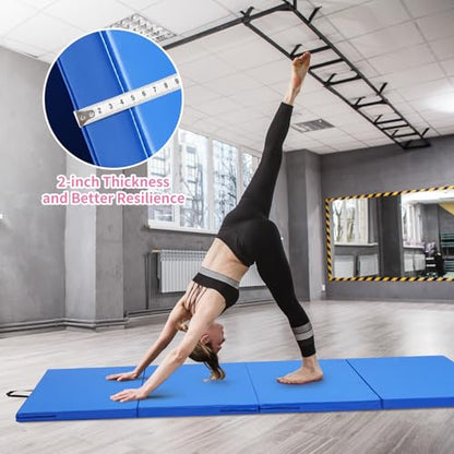 ZENOVA Gymnastics Mat 6'x3'x2''/4'x8'x2'' Exercise Mat Gym Mat for Home Aerobics Workout Foldable Tumbling Mat Children Gifts - color: 3FT x 6FT --Blue